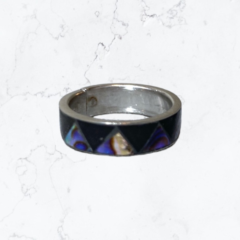 Silver Iridescent Tribal Pattern Ring